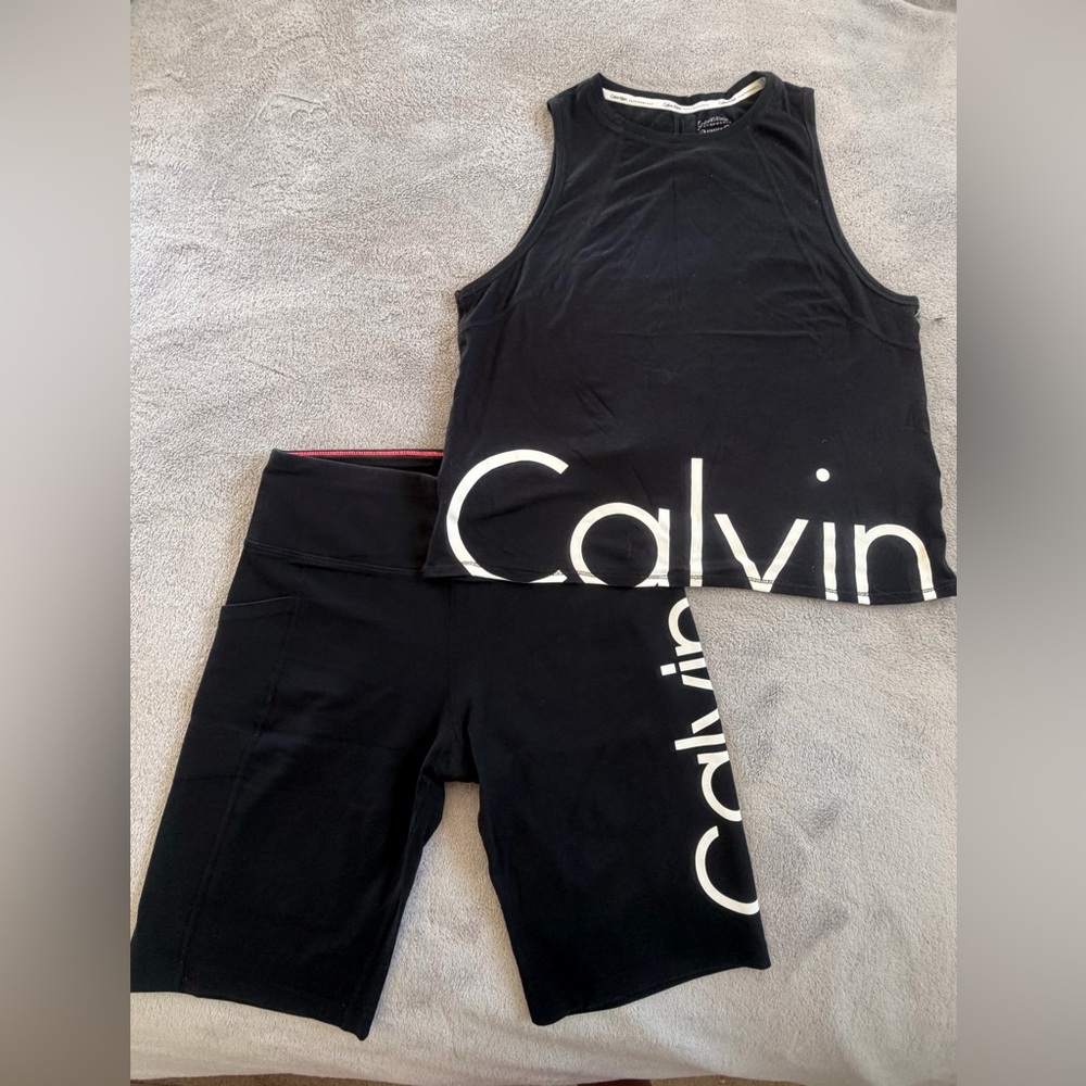 Calvin Klein Black Logo Crop Tank & Biker Shorts Set Size S